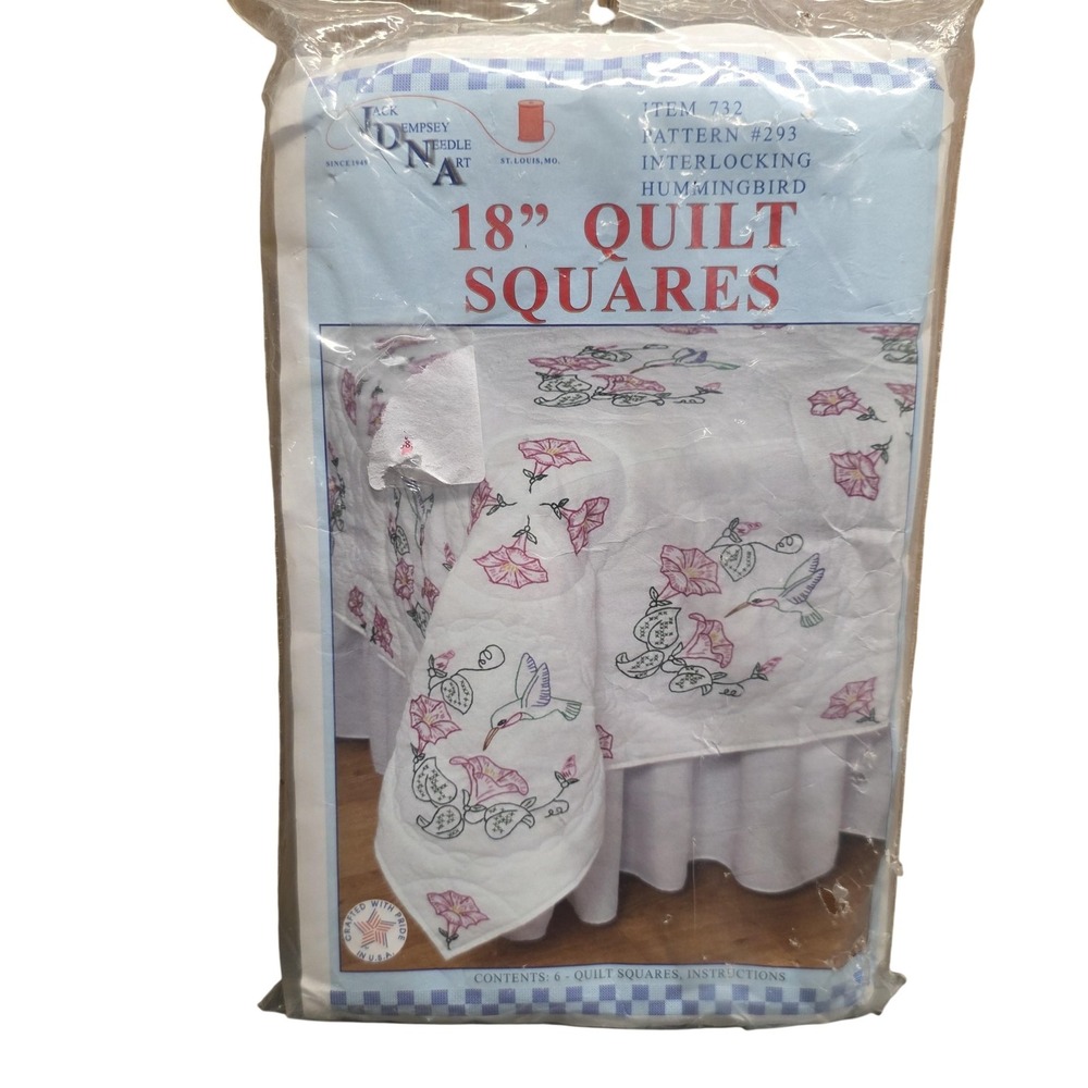 Vintage Jack Dempsey Interlocking Hummingbird 18in Quilt Squares Birds 732 #293